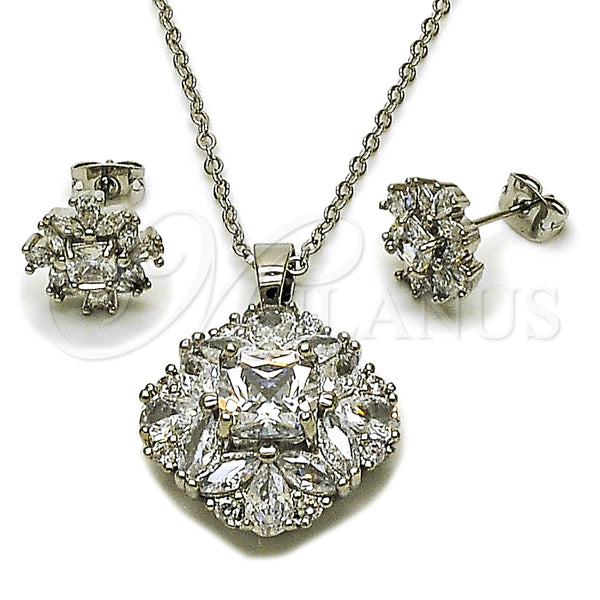 Juego de Arete y Dije de Adulto 10.448.0001 Rodio Laminado, Diseño de Cluster, con Zirconia Cubica Blanca, Pulido, Rodinado
