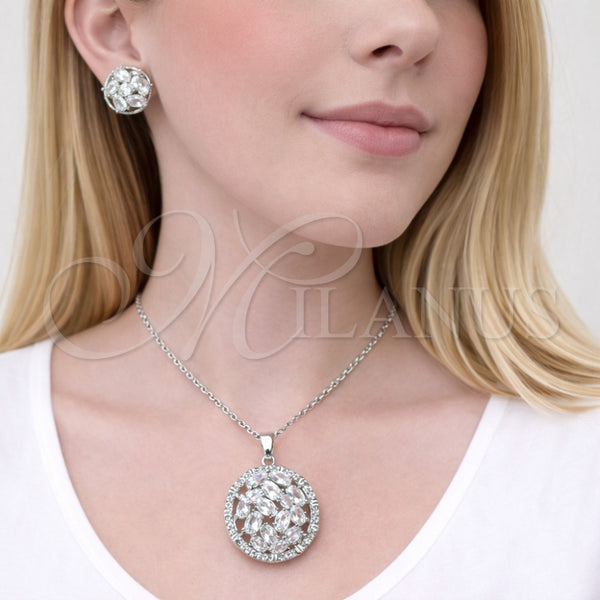 Juego de Arete y Dije de Adulto 10.448.0002 Rodio Laminado, Diseño de Flor, con Zirconia Cubica Blanca, Pulido, Rodinado