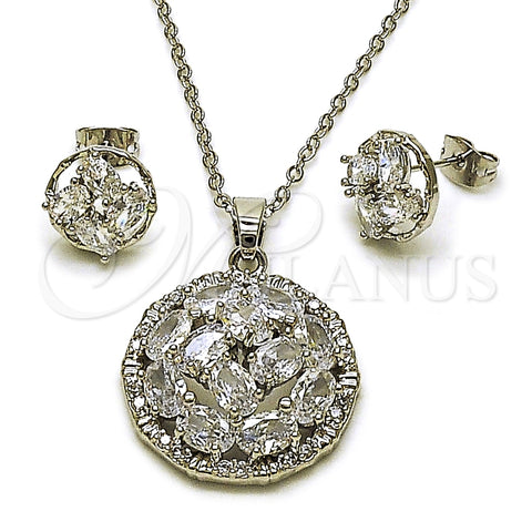 Juego de Arete y Dije de Adulto 10.448.0002 Rodio Laminado, Diseño de Flor, con Zirconia Cubica Blanca, Pulido, Rodinado