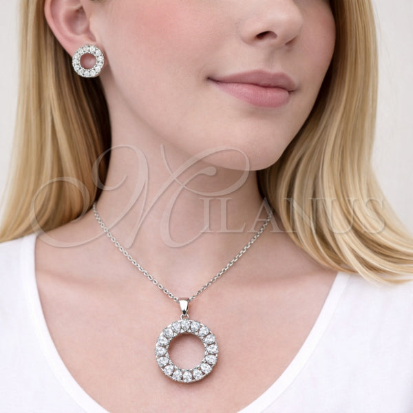 Juego de Arete y Dije de Adulto 10.448.0003 Rodio Laminado, Diseño de Gota, con Zirconia Cubica Blanca, Pulido, Rodinado
