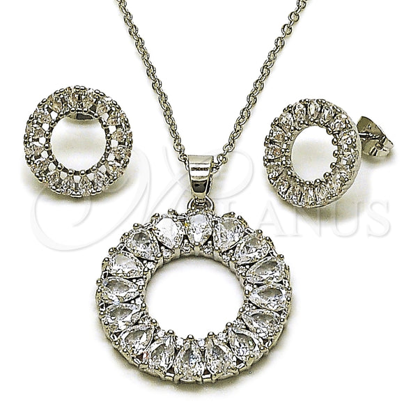 Juego de Arete y Dije de Adulto 10.448.0003 Rodio Laminado, Diseño de Gota, con Zirconia Cubica Blanca, Pulido, Rodinado