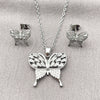Juego de Arete y Dije de Adulto 10.448.0004 Rodio Laminado, Diseño de Mariposa y Baguette, con Zirconia Cubica Blanca y Micro Pave Blanca, Pulido, Rodinado