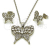 Juego de Arete y Dije de Adulto 10.448.0004 Rodio Laminado, Diseño de Mariposa y Baguette, con Zirconia Cubica Blanca y Micro Pave Blanca, Pulido, Rodinado