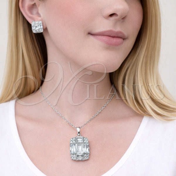 Juego de Arete y Dije de Adulto 10.448.0006 Rodio Laminado, Diseño de Cluster, con Zirconia Cubica Blanca, Pulido, Rodinado