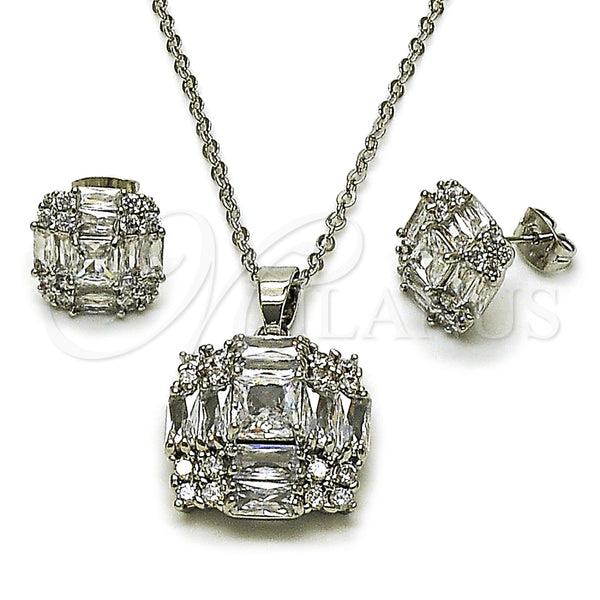 Juego de Arete y Dije de Adulto 10.448.0006 Rodio Laminado, Diseño de Cluster, con Zirconia Cubica Blanca, Pulido, Rodinado