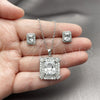 Juego de Arete y Dije de Adulto 10.448.0007 Rodio Laminado, Diseño de Cluster y Baguette, con Zirconia Cubica Blanca, Pulido, Rodinado