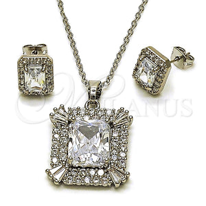 Juego de Arete y Dije de Adulto 10.448.0007 Rodio Laminado, Diseño de Cluster y Baguette, con Zirconia Cubica Blanca, Pulido, Rodinado
