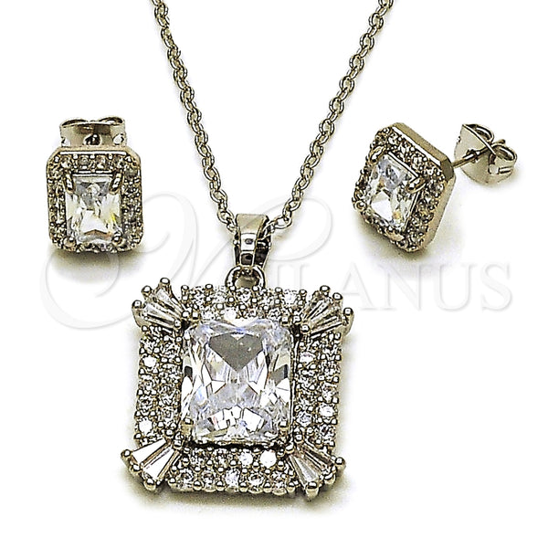 Juego de Arete y Dije de Adulto 10.448.0007 Rodio Laminado, Diseño de Cluster y Baguette, con Zirconia Cubica Blanca, Pulido, Rodinado