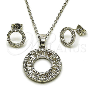 Juego de Arete y Dije de Adulto 10.448.0008 Rodio Laminado, Diseño de Baguette, con Zirconia Cubica Blanca y Micro Pave Blanca, Pulido, Rodinado