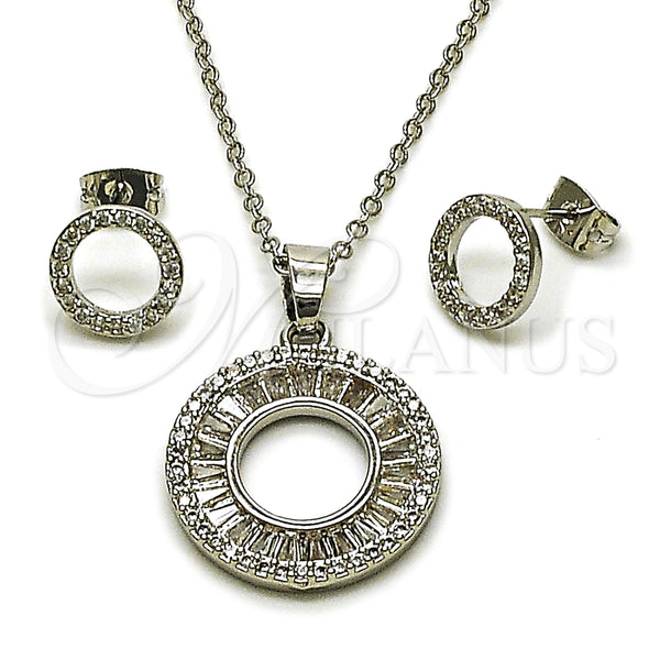 Juego de Arete y Dije de Adulto 10.448.0008 Rodio Laminado, Diseño de Baguette, con Zirconia Cubica Blanca y Micro Pave Blanca, Pulido, Rodinado