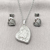 Juego de Arete y Dije de Adulto 10.448.0009 Rodio Laminado, Diseño de Corazón y Cluster, con Zirconia Cubica Blanca, Pulido, Rodinado