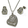 Juego de Arete y Dije de Adulto 10.448.0009 Rodio Laminado, Diseño de Corazón y Cluster, con Zirconia Cubica Blanca, Pulido, Rodinado