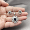 Juego de Arete y Dije de Adulto 10.448.0011.1 Rodio Laminado, Diseño de Cluster y Baguette, con Zirconia Cubica Zafiro Azul y Blanca, Pulido, Rodinado