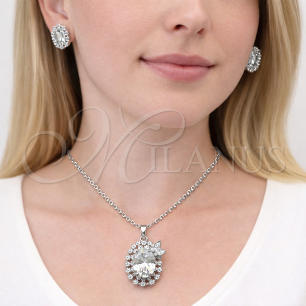 Juego de Arete y Dije de Adulto 10.448.0015 Rodio Laminado, Diseño de Mariposa y Cluster, con Zirconia Cubica Blanca, Pulido, Rodinado