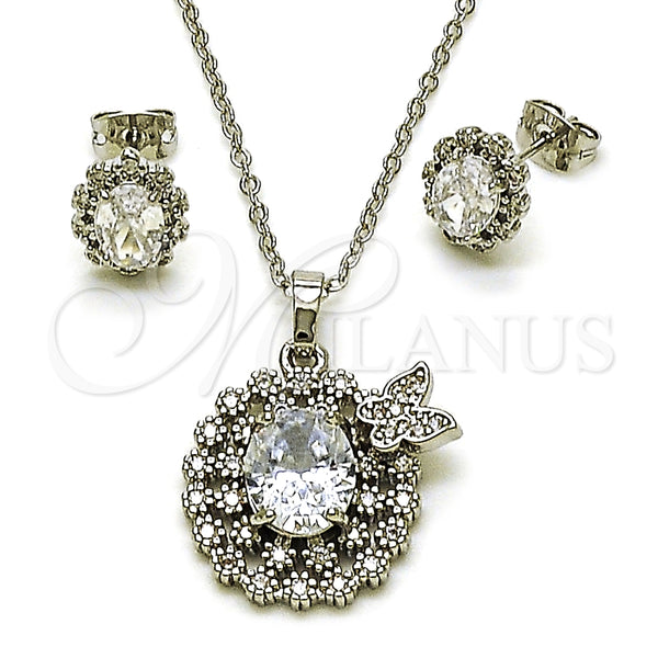 Juego de Arete y Dije de Adulto 10.448.0015 Rodio Laminado, Diseño de Mariposa y Cluster, con Zirconia Cubica Blanca, Pulido, Rodinado
