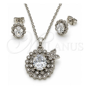 Juego de Arete y Dije de Adulto 10.448.0015 Oro Laminado Blanco, Diseño de Mariposa y Cluster, con Zirconia Cubica Blanca, Pulido, Rodinado