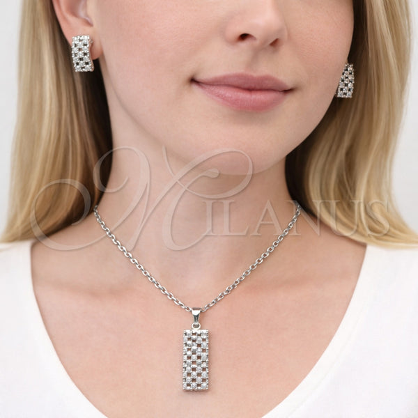 Juego de Arete y Dije de Adulto 10.448.0016 Rodio Laminado, con Zirconia Cubica Blanca, Pulido, Rodinado
