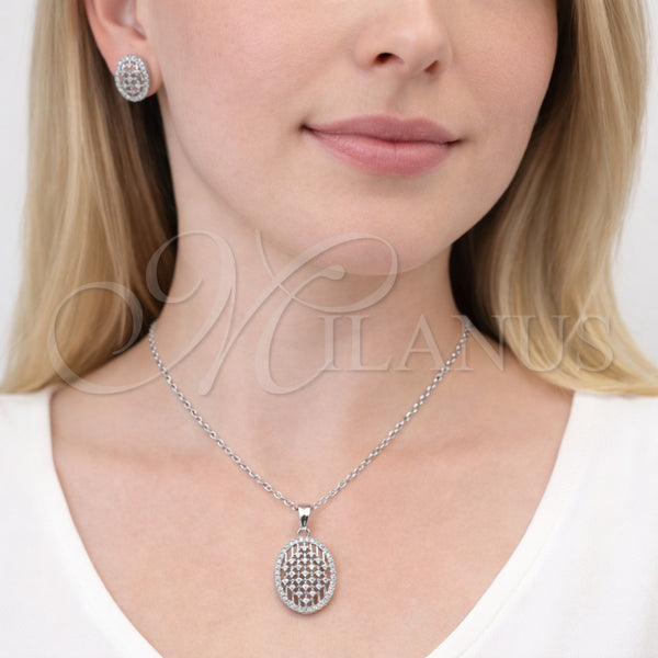 Juego de Arete y Dije de Adulto 10.448.0020 Rodio Laminado, con Zirconia Cubica Blanca, Pulido, Rodinado