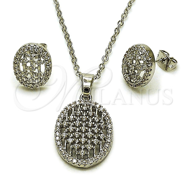 Juego de Arete y Dije de Adulto 10.448.0020 Rodio Laminado, con Zirconia Cubica Blanca, Pulido, Rodinado