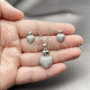 Juego de Arete y Dije de Adulto 10.448.0021 Rodio Laminado, Diseño de Corazón, con Zirconia Cubica Blanca, Pulido, Rodinado