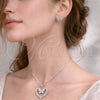 Juego de Arete y Dije de Adulto 10.448.0022 Rodio Laminado, Diseño de Corazón y Mariposa, con Zirconia Cubica Blanca, Pulido, Rodinado