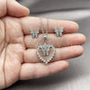 Juego de Arete y Dije de Adulto 10.448.0022 Rodio Laminado, Diseño de Corazón y Mariposa, con Blanca Zirconia Cubica, Pulido, Rodinado
