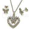 Juego de Arete y Dije de Adulto 10.448.0022 Rodio Laminado, Diseño de Corazón y Mariposa, con Blanca Zirconia Cubica, Pulido, Rodinado