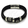 Pulsera Elegante 03.449.0001.09 Acero Inoxidable, Cuero Negro, Tono Plateado (Thickness, 9 Inches Length)