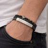 Pulsera Elegante 03.449.0002.09 Acero Inoxidable, Diseño de Cruz y Bola, Cuero Negro, Tono Plateado (21 MM Thickness, 9 Inches Length)