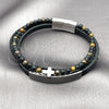 Pulsera Elegante 03.449.0002.09 Acero Inoxidable, Diseño de Cruz y Bola, Cuero Negro, Tono Plateado (21 MM Thickness, 9 Inches Length)