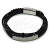 Pulsera Elegante 03.449.0002.09 Acero Inoxidable, Diseño de Cruz y Bola, Cuero Negro, Tono Plateado (21 MM Thickness, 9 Inches Length)