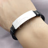 Pulsera con Placa 03.449.0003.09 Acero Inoxidable, Cuero Negro, Tono Plateado (15 MM Thickness, 9 Inches Length)