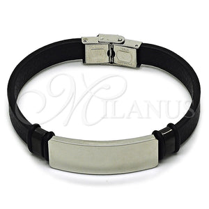 Pulsera con Placa 03.449.0003.09 Acero Inoxidable, Cuero Negro, Tono Plateado (15 MM Thickness, 9 Inches Length)