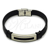 Pulsera con Placa 03.449.0004.09 Acero Inoxidable, Cuero Negro, Tono Plateado (12 MM Thickness, 9 Inches Length)