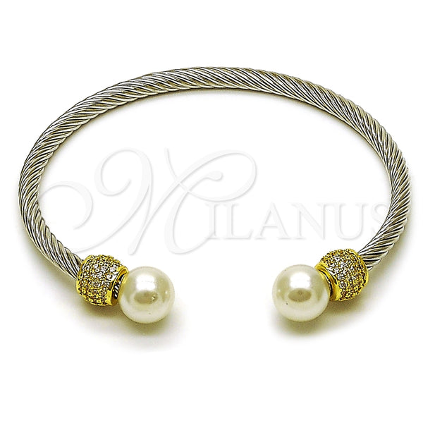 Aro Individual 07.138.0035 Acero Inoxidable, Diseño de Torcido y Bola, con Marfil Perla and Blanca Micro Pave, Pulido, Tono Plateado (04 MM Thickness, One size fits all)