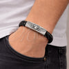 Pulsera Elegante 03.450.0001.09 Acero Inoxidable, Diseño de Calavera y Alas, Cuero Negro, Tono Plateado (08 MM Thickness, 9 Inches Length)