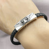 Pulsera Elegante 03.450.0001.09 Acero Inoxidable, Diseño de Calavera y Alas, Cuero Negro, Tono Plateado (08 MM Thickness, 9 Inches Length)