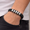 Pulsera Elegante 03.450.0003.09 Acero Inoxidable, Cuero Negro, Tono Plateado (Thickness, 9 Inches Length)