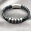 Pulsera Elegante 03.450.0003.09 Acero Inoxidable, Cuero Negro, Tono Plateado (Thickness, 9 Inches Length)