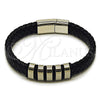 Pulsera Elegante 03.450.0003.09 Acero Inoxidable, Cuero Negro, Tono Plateado (Thickness, 9 Inches Length)