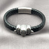 Pulsera Elegante 03.450.0004.09 Acero Inoxidable, Diseño de Calavera, Cuero Negro, Tono Plateado (12 MM Thickness, 9 Inches Length)