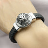 Pulsera Elegante 03.450.0005.09 Acero Inoxidable, Diseño de Leon, Cuero Negro, Tono Plateado (Thickness, 9 Inches Length)