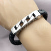 Pulsera Elegante 03.450.0006.09 Acero Inoxidable, Diseño de Miami Cubana, Cuero Negro, Tono Plateado (Thickness, 9 Inches Length)