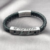 Pulsera Elegante 03.450.0006.09 Acero Inoxidable, Diseño de Miami Cubana, Cuero Negro, Tono Plateado (Thickness, 9 Inches Length)