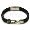 Pulsera Elegante 03.450.0007.09 Acero Inoxidable, Diseño de Hebilla del Cinturón, Cuero Negro, Tono Plateado (Thickness, 9 Inches Length)