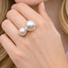 Anillo Multi Piedra 01.438.0007 Rodio Laminado, Diseño de Bola, con Perla Marfil, Pulido, Rodinado (Talla Unica)