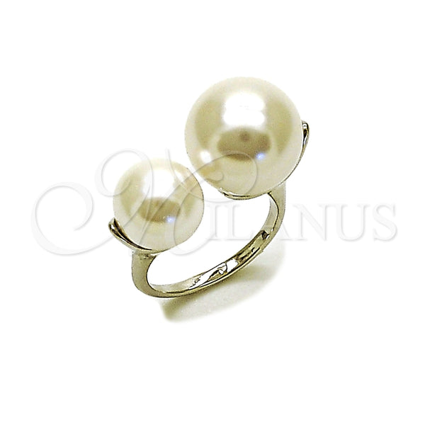 Anillo Multi Piedra 01.438.0007 Rodio Laminado, Diseño de Bola, con Perla Marfil, Pulido, Rodinado (Talla Unica)