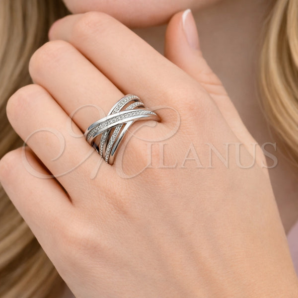 Anillo Multi Piedra 01.438.0008 Rodio Laminado, Diseño de Torcido, con Micro Pave Blanca, Pulido, Rodinado (Talla Unica)