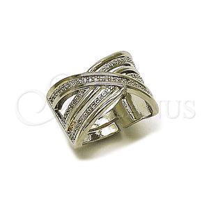 Anillo Multi Piedra 01.438.0008 Rodio Laminado, Diseño de Torcido, con Micro Pave Blanca, Pulido, Rodinado (Talla Unica)