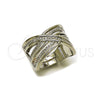 Anillo Multi Piedra 01.438.0008 Rodio Laminado, Diseño de Torcido, con Micro Pave Blanca, Pulido, Rodinado (Talla Unica)